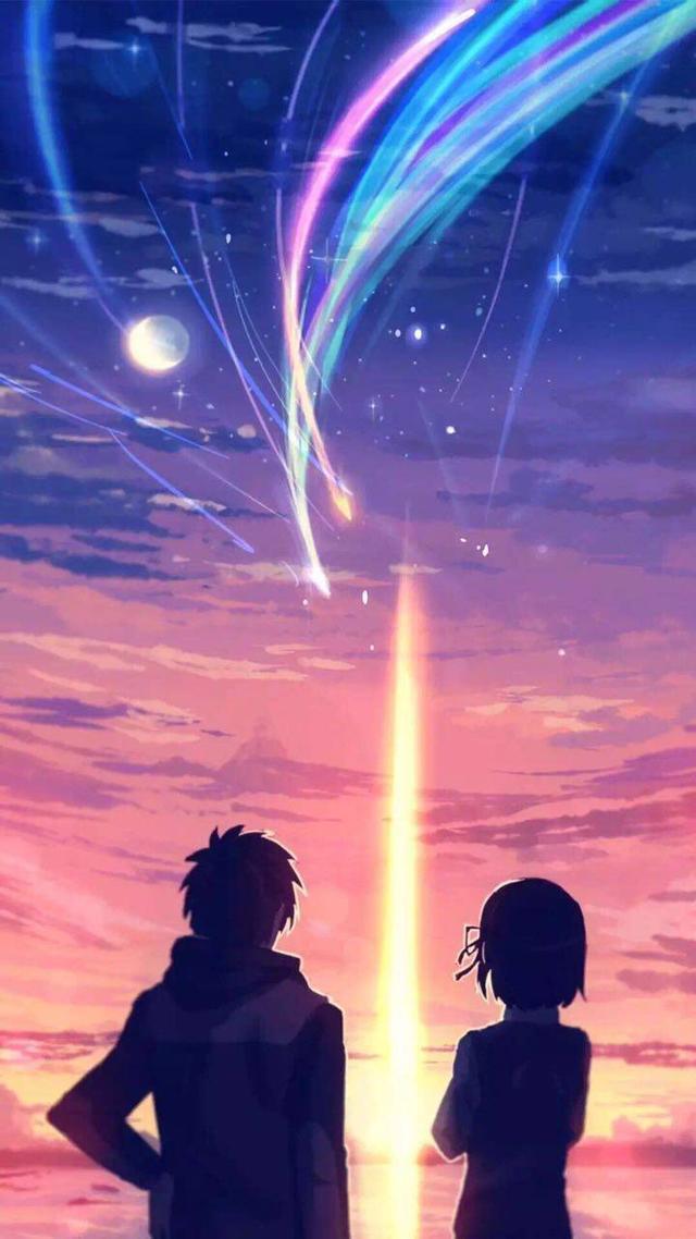 天生一对,《你的名字》星空背景动漫插画壁纸