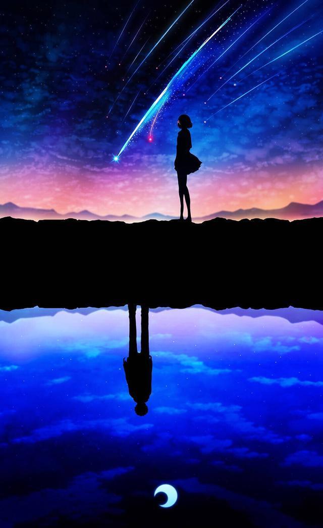 天生一对,《你的名字》星空背景动漫插画壁纸