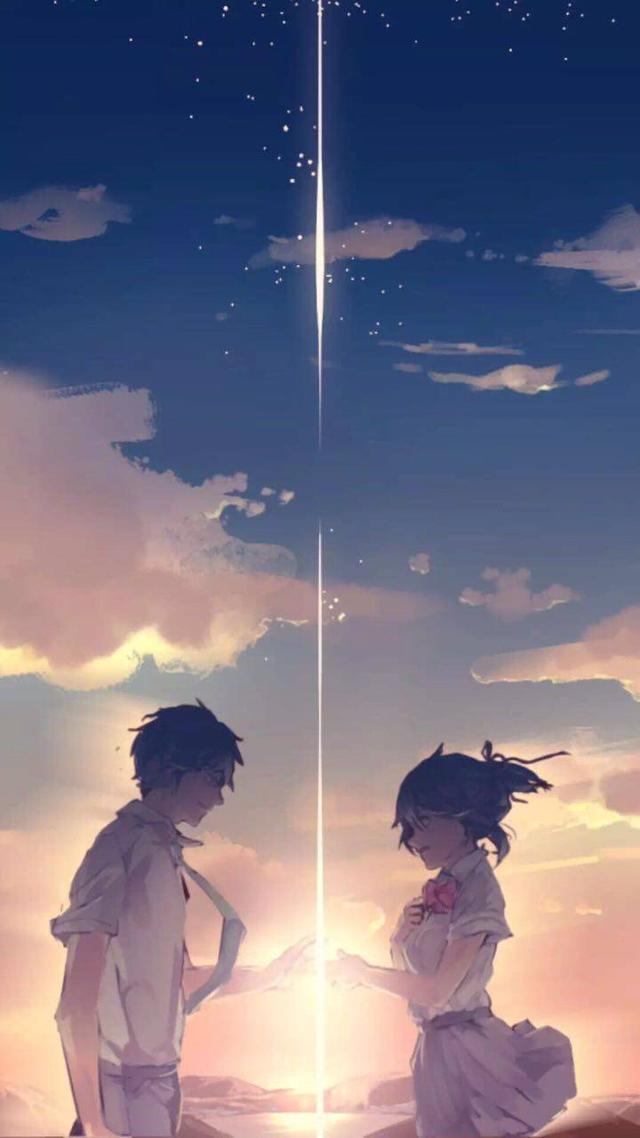 天生一对,《你的名字》星空背景动漫插画壁纸