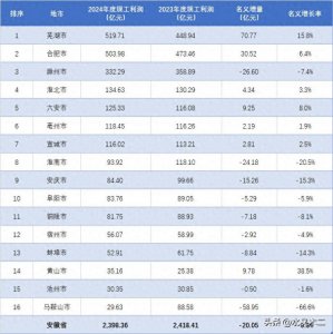 芜湖反超合肥,黄山增长38%!安徽各地2024年1-12月工业利润排行